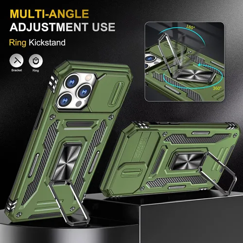 Vista 3 de Funda diseñada para iPhone 13 Pro Max con soporte y funda para cámara, funda protectora contra caídas de grado militar integrado con soporte