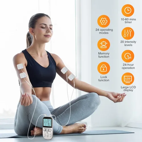 Vista 5 de NURSAL Unidad TENS Estimulador Muscular para Terapia de Alivio del Dolor, Máquina TENS de Doble Canal 3 en 1 con Estuche de Viaje EVA, 24 Modos