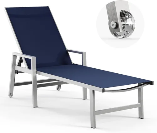 Vista 18 de Vexwalx Tumbona para patio al aire libre con ruedas y reposabrazos, sillas reclinables ajustables de aluminio de 5 posiciones, sillas de playa al