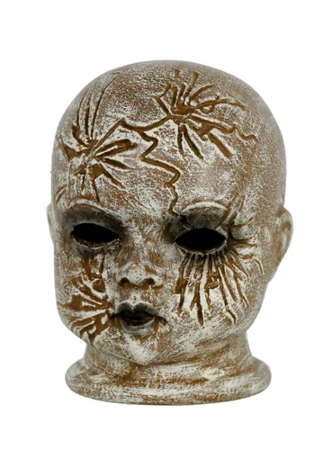Vista 2 de Cabeza de Muñeca Agrietada de 4.5 Pulgadas Decoración de Halloween Multicolor