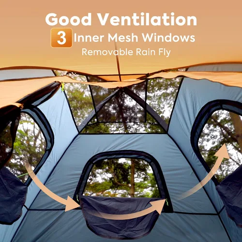 Vista 4 de ICECO Tiendas de campaña para habitación oscura para 4 personas, tiendas de campaña para acampar 3/4 personas, impermeable, resistente al viento