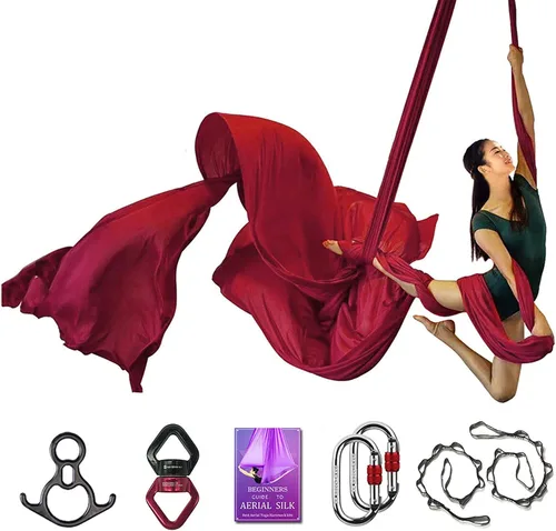 Vista 22 de Set de Equipo Deluxe de Sedas Aéreas - Hamaca Aérea de Yoga de 11 Yardas para Acrobacia, Artes Circenses, Danza (L:10m W:2.8m)