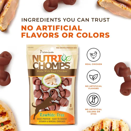 Vista 5 de NutriChomps - Masticables para perros, nudos de 2.5 pulgadas, fáciles de digerir, golosinas para perros sin piel cruda, 8 unidades, sabor a pollo