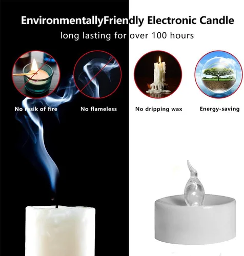 Vista 4 de Vela de té LED, vela parpadeante sin llama con control remoto, de larga duración, funciona con pilas, vela LED para celebración de temporada