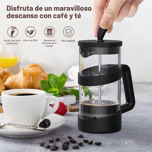 Vista 2 de RAINBEAN Mini cafetera de prensa francesa, 12 onzas, olla de prensa de café para campamento, prensa francesa pequeña, prensa de té y leche espumada
