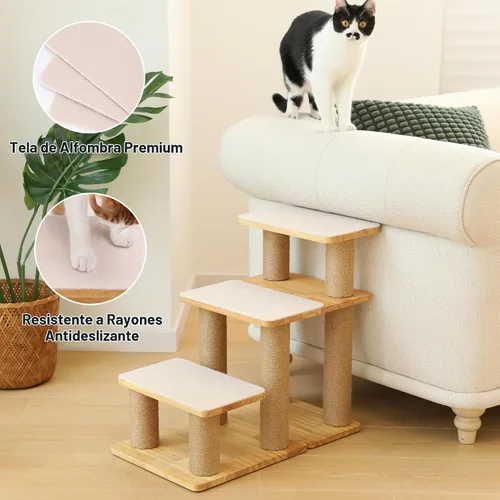 Vista 5 de FUKUMARU Escaleras para perros, escaleras de madera maciza para mascotas