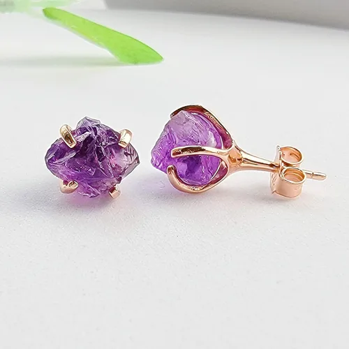 Vista 58 de Aretes de piedra preciosa natural en bruto con oro rosa sobre plata de ley 925, 6 a 0.276 in, regalo de piedra de nacimiento de calidad genuina