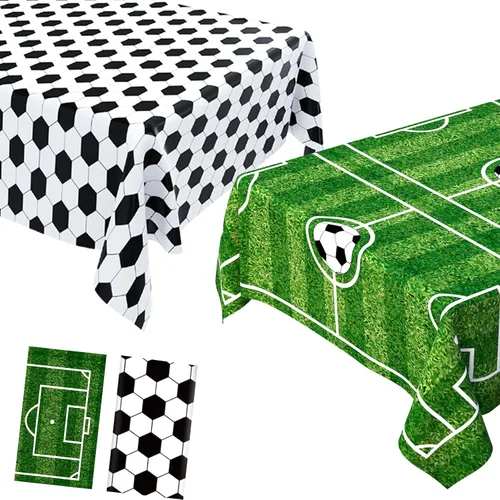 Vista 10 de Paquete de 2 decoraciones desechables para fiestas de fútbol, cumpleaños, manteles de plástico para fiestas temáticas de fútbol