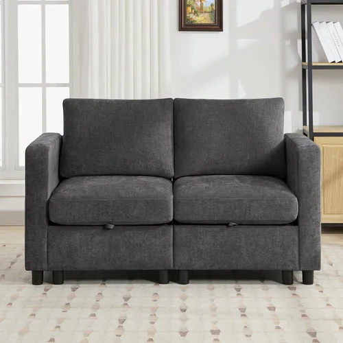 Vista 27 de WUTUTUEE Sofá biplaza modular de 58 pulgadas, sofá biplaza moderno de 2 plazas con almacenamiento, sofá modular de felpilla para sala de estar, Beige