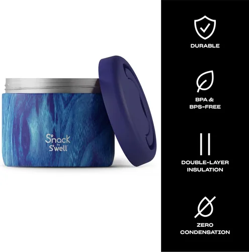 Vista 3 de S'nack by S'well - Recipiente de alimentos de acero inoxidable, 24 onzas, bosque azul, cuencos aislados de doble capa, sin BPA