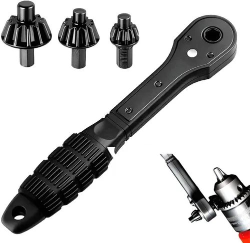 Vista 8 de Llave de trinquete 2 en 1, herramienta universal de repuesto de llave de portabrocas de doble cabezal para taladro, compatible con la mayoría