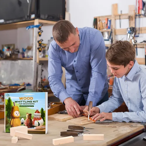 Vista 8 de IMYMEE Kit de corte de madera para principiantes, juego completo de tallado con 4 cuchillos de tallado de madera y 8 bloques de madera de tilo, kit