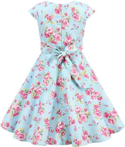 Vista 2 de Vestido de noche para niñas, estilo vintage de los años 50, con estampado de lunares, floral, rockabilly para fiesta de graduación, vestido de té