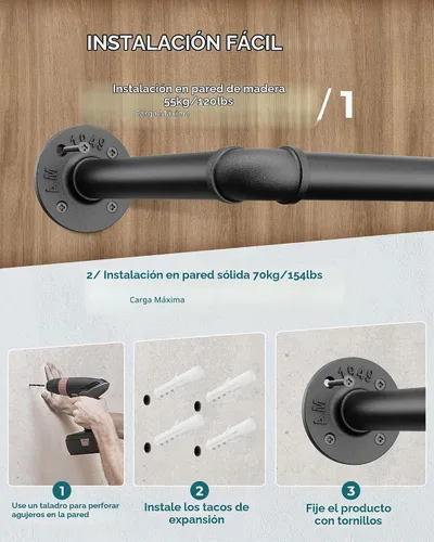 Vista 2 de OROPY - Perchero industrial de 65.7 pulgadas para colgar ropa