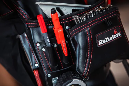 Vista 6 de Hultafors Work Gear HT5433 Carpenter's - Bolsa de cuero resistente para uñas y herramientas, bolsillos frontales con doble fuelle