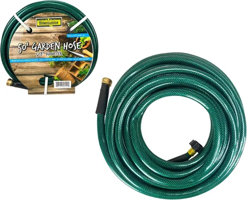 Vista 2 de HOMEGARDEN Manguera de jardín verde ligera de 25 pies Diámetro de 5/8 pulgadas Nailon duradero reforzado Acoplamientos de latón