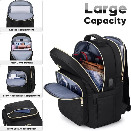 Vista 4 de UKEIN Mochila para mujer, mochila impermeable y elegante para el hombro, Negro acolchado (diamante), Casual