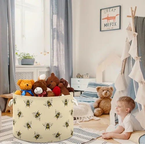 Vista 3 de visesunny Cestas de lavandería con patrón de abeja de miel, caja de almacenamiento plegable, cesta de almacenamiento de ropa de juguete, cesta