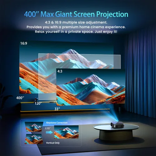Vista 6 de [Compatible con Netflix/alto brillo] Proyector inteligente con WiFi 6 y Bluetooth 5.3, proyector de películas para exteriores 4K con Prime