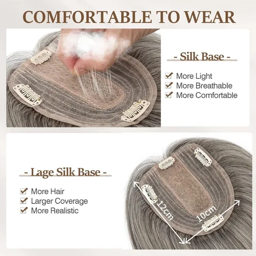 Vista 28 de Rich Choices Pelucas con topper de cabello para mujeres, cabello humano real 100% Remy, sin flequillo, para mujeres con adelgazamiento en la parte