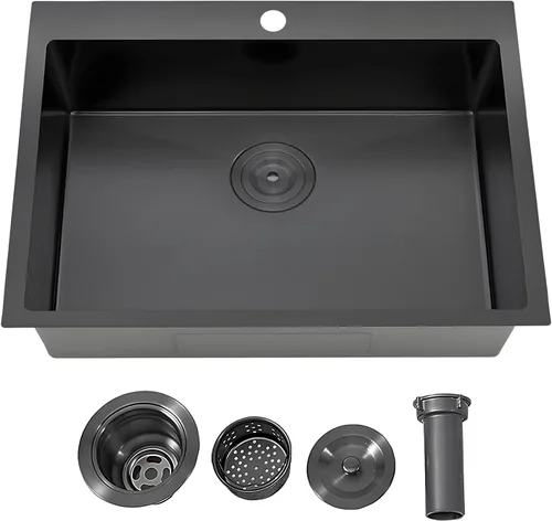 Vista 7 de IKEBANA Fregadero de barra negro de 15 x 15 pulgadas, fregadero de barra sumergible de acero inoxidable de calibre 16, montaje en la parte superior