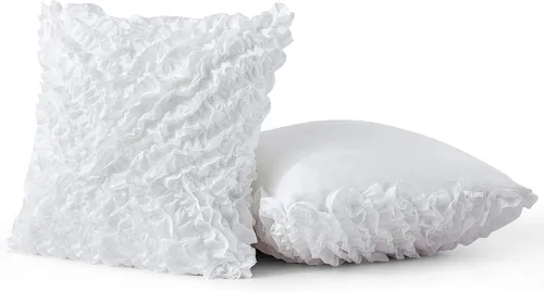 Vista 6 de Leeden 18x18 Fundas de almohada, juego de 2 fundas de almohada, funda de cojín decorativa estilo granja, funda de almohada 3D hecha a mano con Blanco