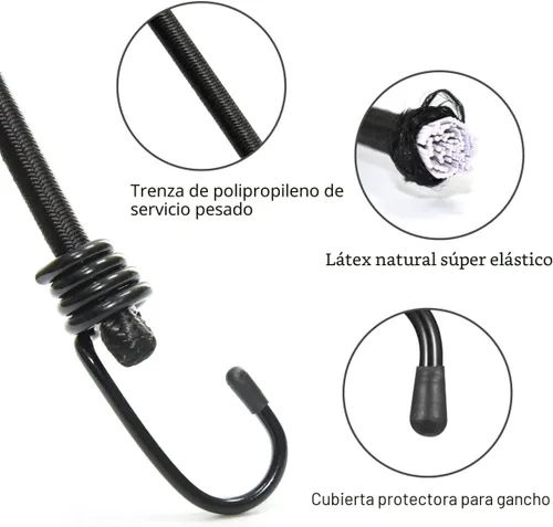 Vista 3 de BEXSLE Cuerdas Bungee con Ganchos, Correas Bungee Elásticas de Alta Resistencia para Exteriores, Sin Olor, Cuerda Bungee de Grado Industrial