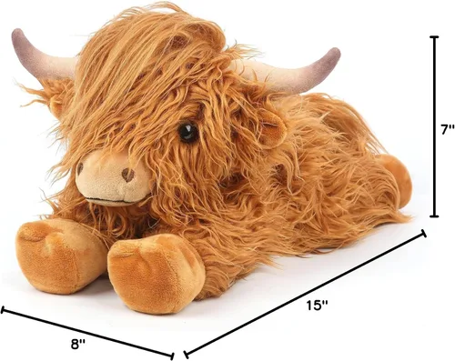 Vista 10 de Cuckool Highland Cow - Animales de peluche, adorable animal de peluche esponjoso de ganado de las tierras altas, lindo peluche suave de vaca