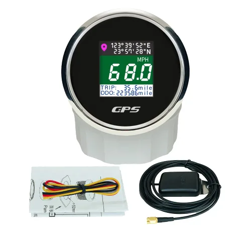 Vista 8 de Kit de medidor de velocímetro digital GPS universal de 2 pulgadas con nudo MPH ajustable ODO Km/h 12 24 voltios (2.047 in negro + negro)