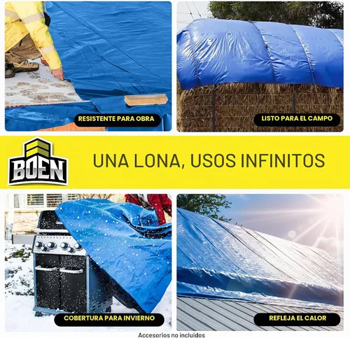 Vista 7 de Cubierta impermeable de lona grande multiusos Azul, 10' x 10' 4.2 Mil de grosor Lonas a prueba de rasgaduras Material de tejido grueso Azul