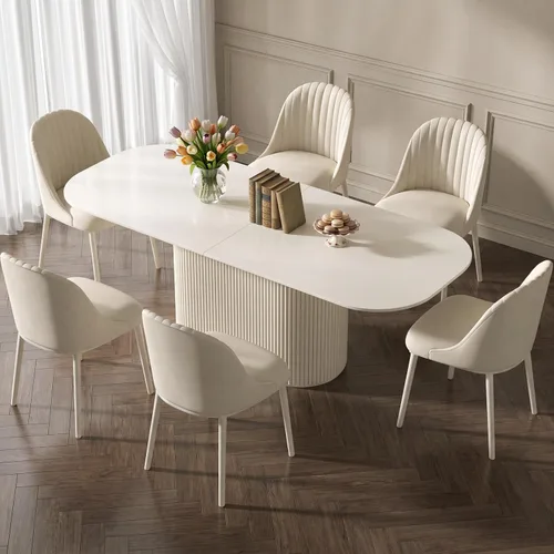 Vista 13 de Juego de mesa de comedor ovalada de 62.99 pulgadas para 4, juego de mesa de cocina de 5 piezas, mesas de comedor modernas con 4 sillas para cocina