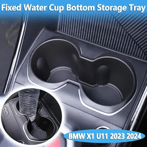 Vista 2 de Caja organizadora para portavasos de automóvil compatible con BMW X1 U11 2023 2024 TPE, 1 unidad, bandeja de almacenamiento de llenado inferior
