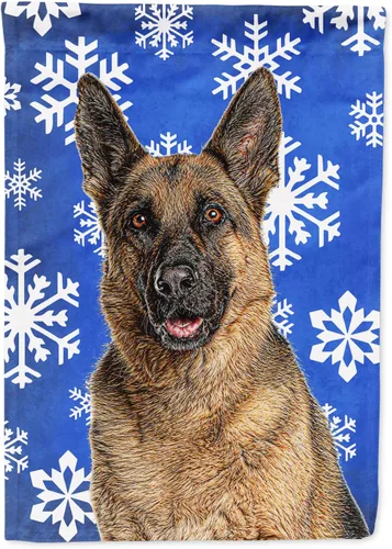 Vista 148 de Caroline's Treasures SC9374GF Bulldog English Snow flakes Holiday Garden Flag Buzón Bandera decorativa para patio exterior, patio, obras de arte