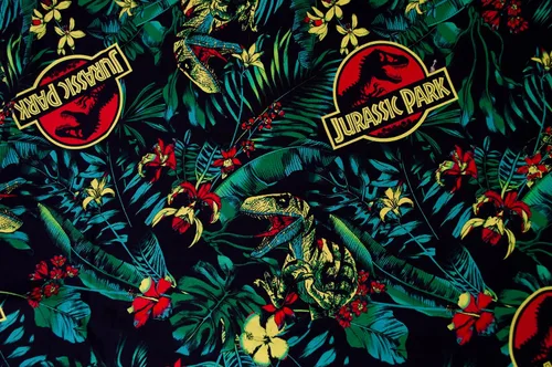 Vista 5 de Jurassic Park Camisa abotonada para hombre, Negro "Tropical Raptor