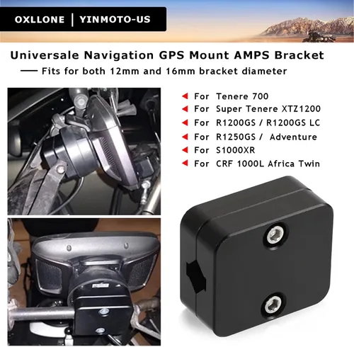 Vista 2 de Tenere 700 Navigator Holder 0.472 in/0.630 in GPS Soporte de teléfono móvil AMPS para R1200GS LC ADV R1250GS S1000XR CRF1000L F800GS (negro)