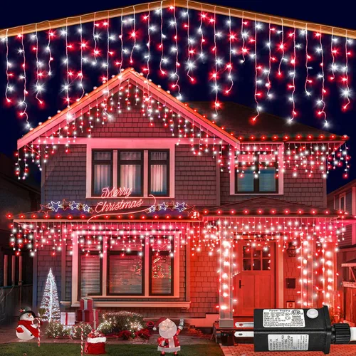 Vista 21 de Luces de carámbano de 33 pies para exteriores, luces de Navidad rojas y verdes para exteriores e interiores, 400 luces LED con 75 caídas, con Rojo