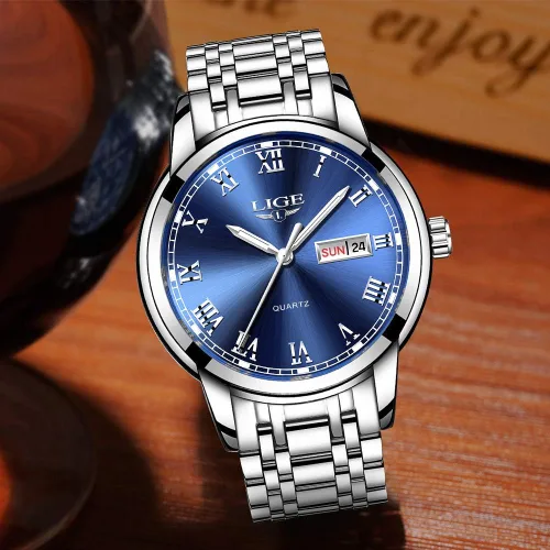 Vista 3 de LIGE Relojes para hombre, casual, de cuero, analógico, de cuarzo, para hombre, negro, Fahison, reloj de pulsera para hombre, reloj deportivo