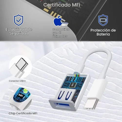 Vista 4 de [Certificado MFi de Apple] Adaptador USB C a USB, USB C macho a USB 3.0 hembra OTG convertidor de cable compatible con MacBook Pro Air, tabletas