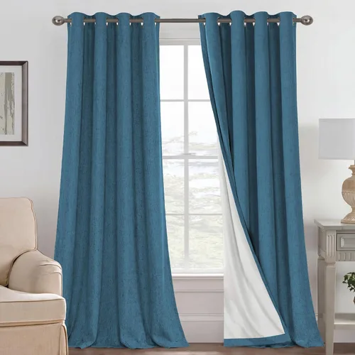 Vista 204 de H.VERSAILTEX Cortinas 100% opacas con aislamiento térmico, texturizadas, de lino, con bloqueo completo de calor y luz, para sala de estar y Negro