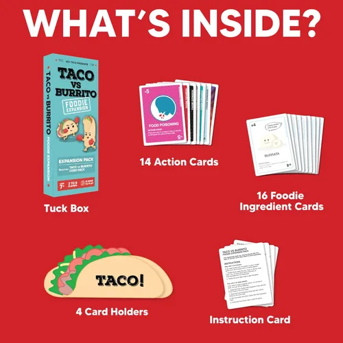 Vista 6 de Taco vs Burrito Foodie - Paquete de expansión - Requiere juego básico para jugar, juego de cartas creado por un niño de 7 años y perfecto