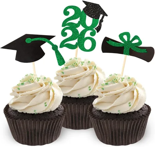 Vista 12 de Decoración para cupcakes de graduación con purpurina azul 2026, selecciones de alimentos/aperitivos, suministros de fiesta de graduación de 2026