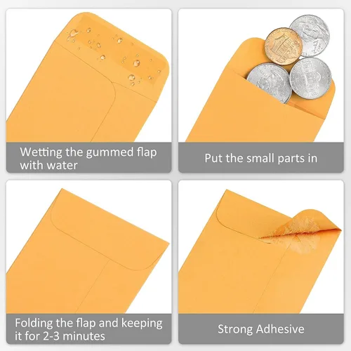 Vista 3 de Sobres de papel kraft para monedas/semillas de 2.25 x 3.5 pulgadas, #1 sobre de solapa engomada para piezas pequeñas, almacenamiento para envíos