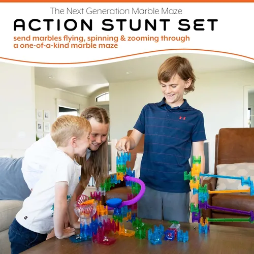 Vista 2 de MindWare Q-BA-Maze - Juego de acrobacias de acción de la próxima generación de laberinto de mármol para niños, STEM Marble Run, recomendado