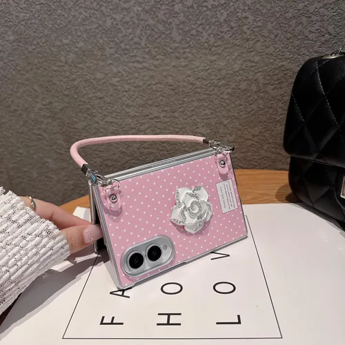 Vista 4 de Yatchen Funda de piel de lujo para Samsung Galaxy Z Flip 3, bonita pintura de paisaje para mujer, dermatoglífico, protector de parachoques de Valle