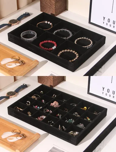 Vista 4 de Organizador de 4 bandejas de joyería con tapa, caja de almacenamiento apilable para anillos, aretes, collares, pulseras, estuche organizador