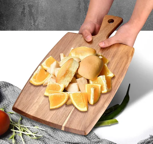 Vista 4 de La mejor tabla de cortar de madera de acacia con mango Tabla de charcutería de madera, tablas de cortar para pan, tablas de cortar carne, tabla