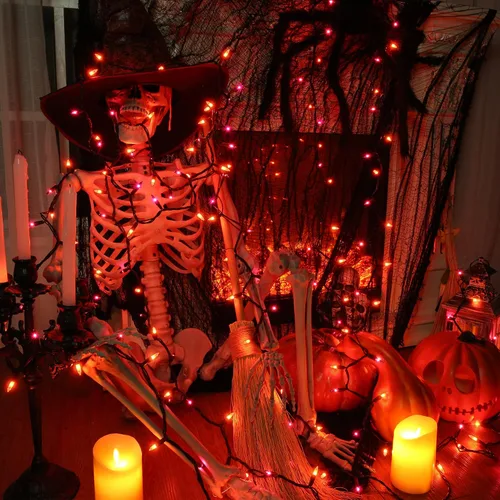 Vista 4 de Brizled Guirnalda de luces de Halloween naranja y morado, 100 luces