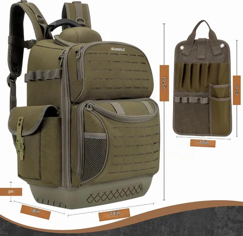 Vista 2 de Mochila de herramientas resistente para hombres, base moldeada impermeable Caqui oscuro