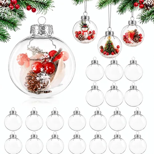 Vista 8 de 80 piezas de bolas de Navidad transparentes colgantes en masa, adornos de plástico rellenables transparentes para manualidades, DIY, con parte
