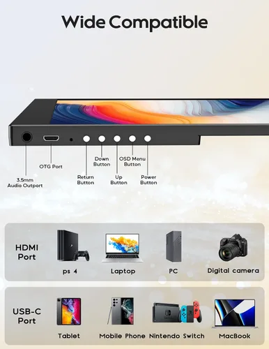 Vista 7 de Monitor portátil para juegos de 18", 2.5k 2560x1600, pantalla ancha 16:10, 100% sRGB, FreeSync, HDR, extensor de pantalla de computadora portátil